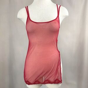 Vintage Y2K VICTORIA'S SECRET Sheer Red Mesh Chemise (S) Stretch Beaded Siren